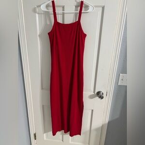 LOFT Ribbed Red Maxi Dress w/ Slit - Built in Bra
